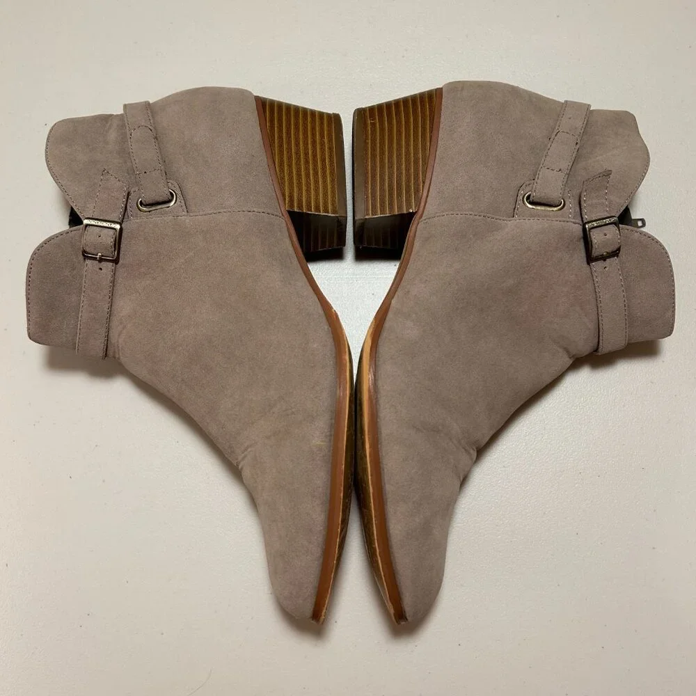 Giani Bernini Taupe Suede Ankle Booties with Stacked Heel